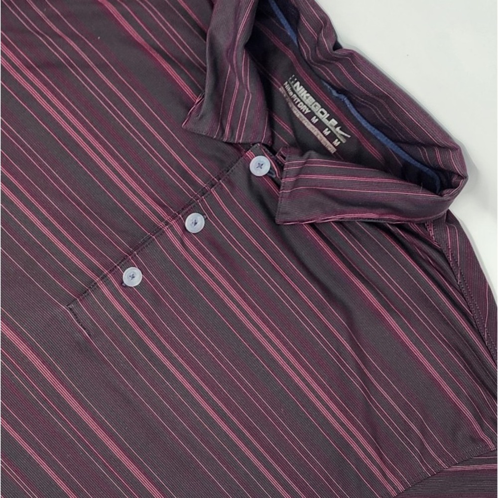 Nike Golf Fit Dry Polo Shirt Men's Medium Black Pink Striped Performance